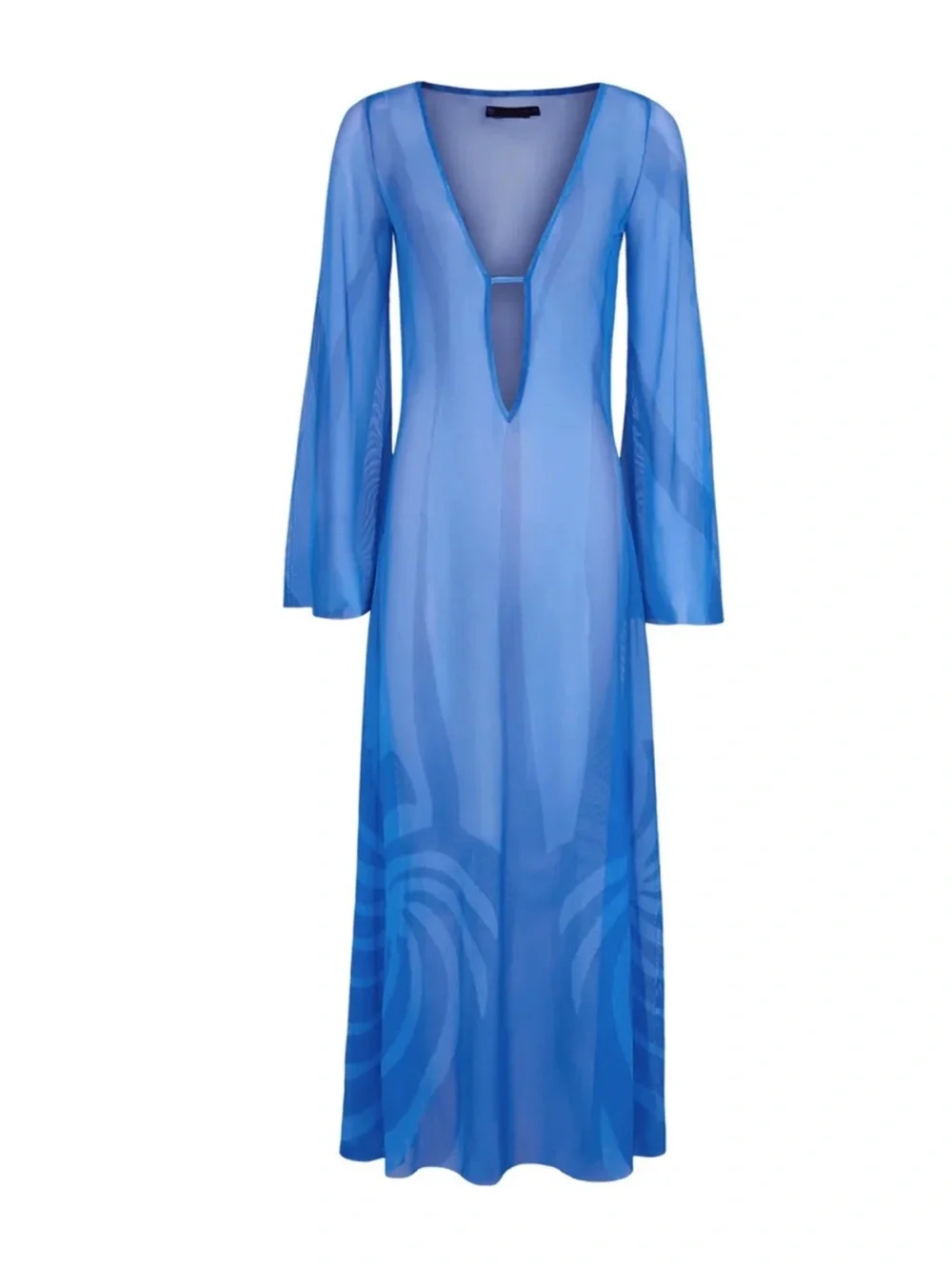 Caroline Constas Sheer Blue Maxi Cover-Up Dress